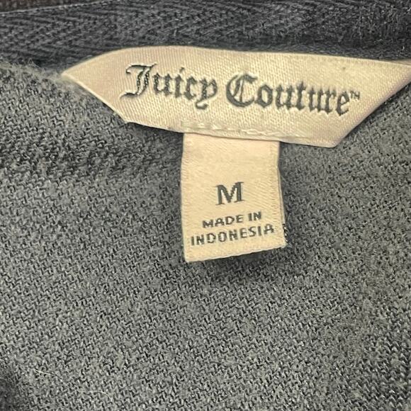 Juicy Couture Y2K Hooded Gray Velour Sweatshirt Size Medium Bling Accent Zipper - Picture 3 of 8